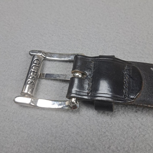 Vintage GUESS Leather Belt Small Black By Georges Marciano USA Made 90s Grunge - Picture 3 of 8